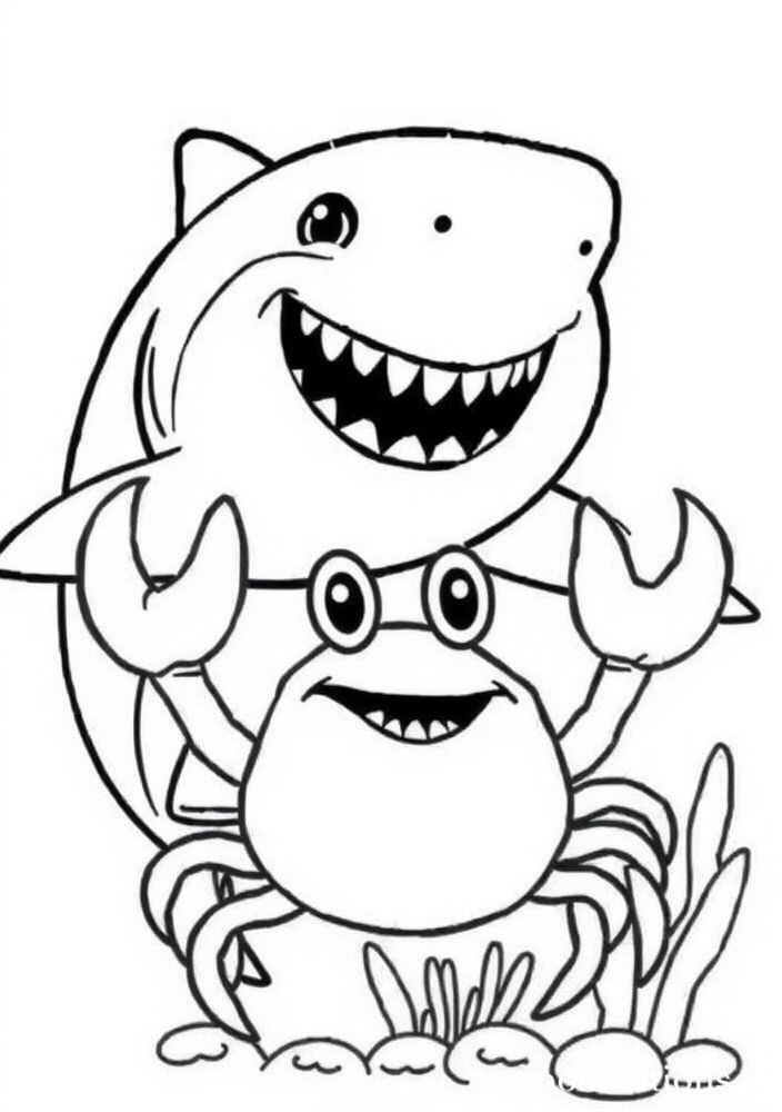 Desenho de Tubarão e Caranguejo Brincalhão para colorir
