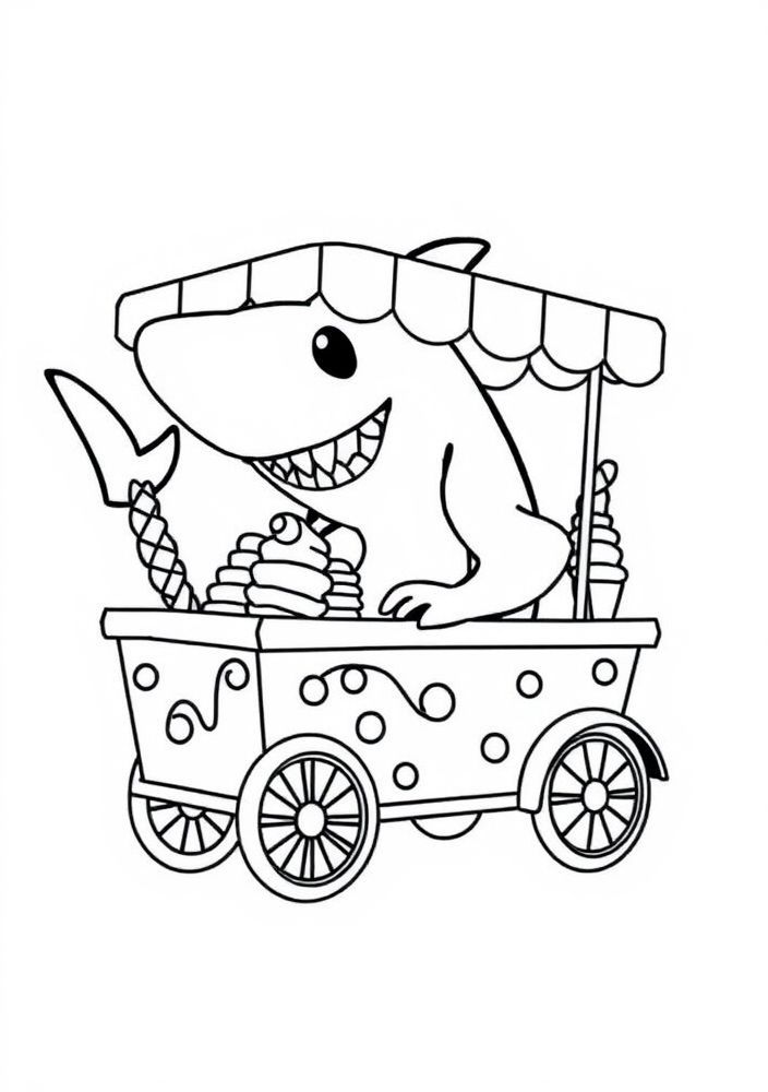 Desenho de Tubarão e Carrinho de Sorvete para colorir