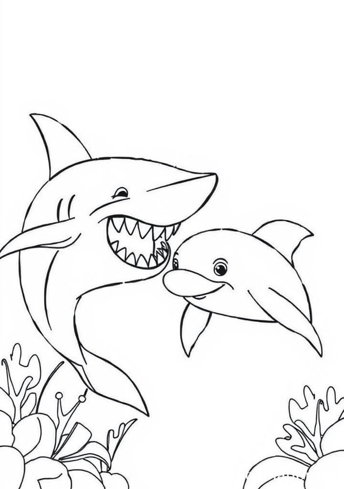 Desenho de Tubarão e Golfinho Amigo para colorir