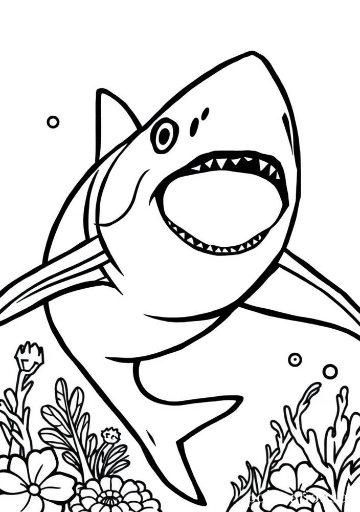 Desenho de Tubarão e Peixes Coloridos para Colorir