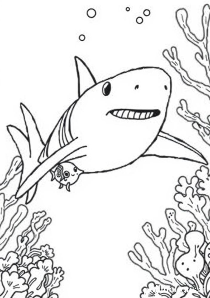 Desenho de Tubarão e Peixinhos para colorir