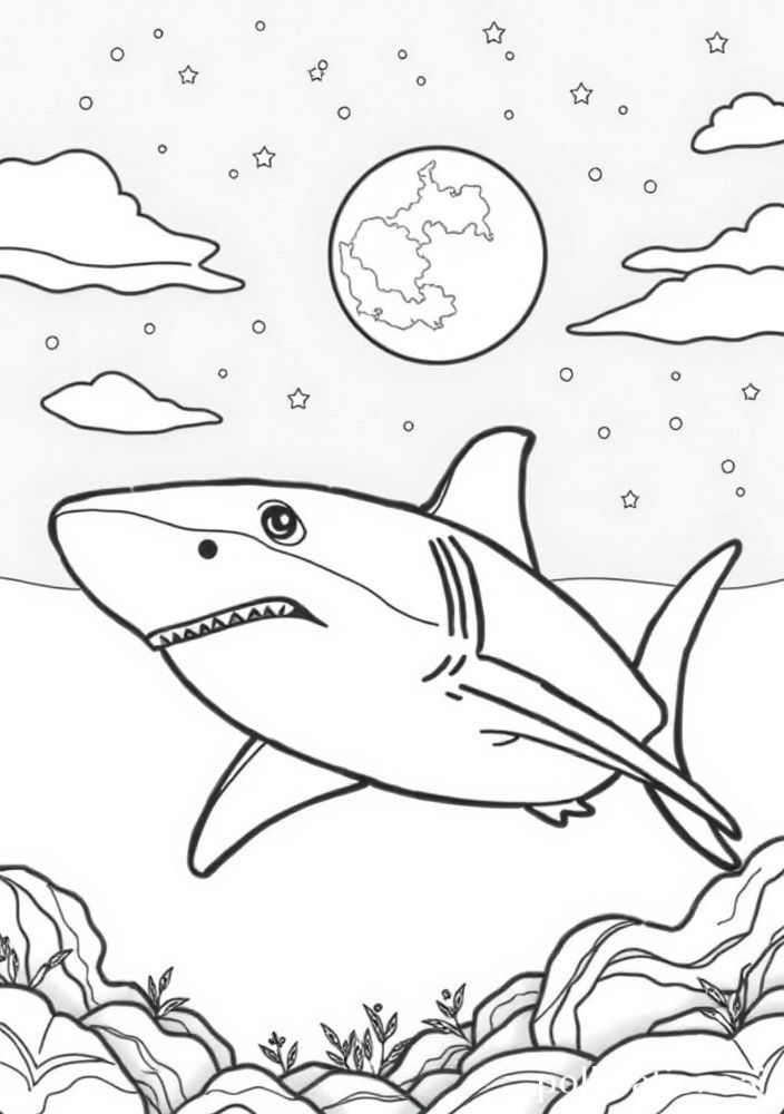Desenho de Tubarão e a Lua para Colorir