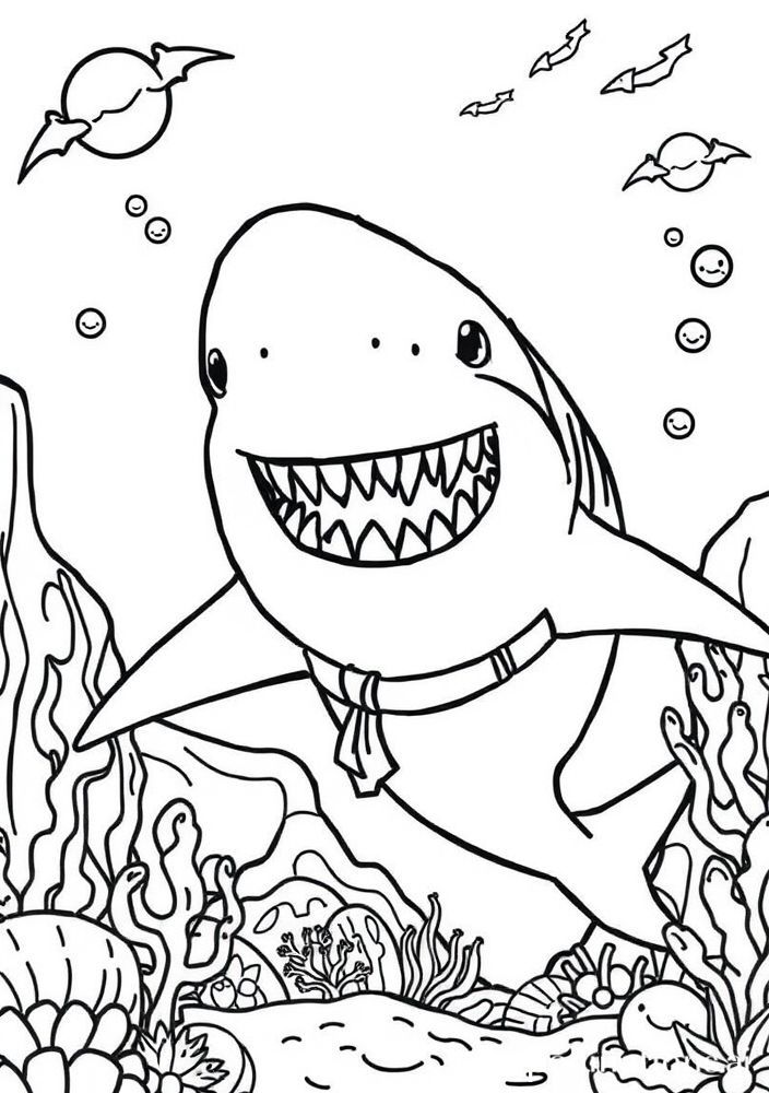 Desenho de Tubarão e um Faroeste do Oceano para Colorir