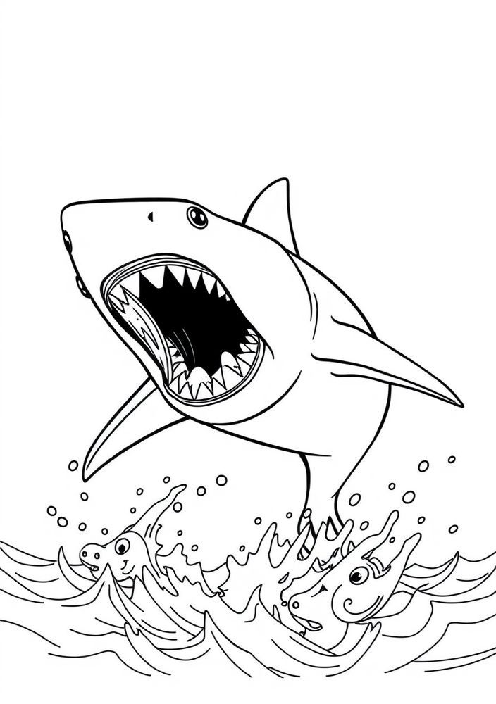 Desenho de Tubarão em Ação para Colorir
