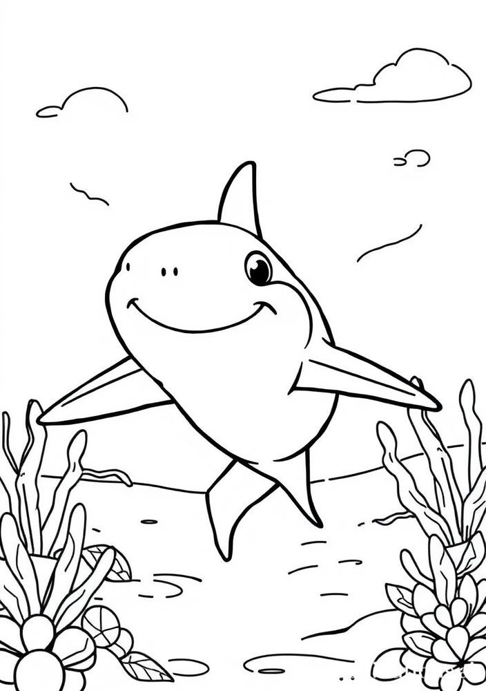 Desenho de Tubarão em um Dia de Praia para colorir