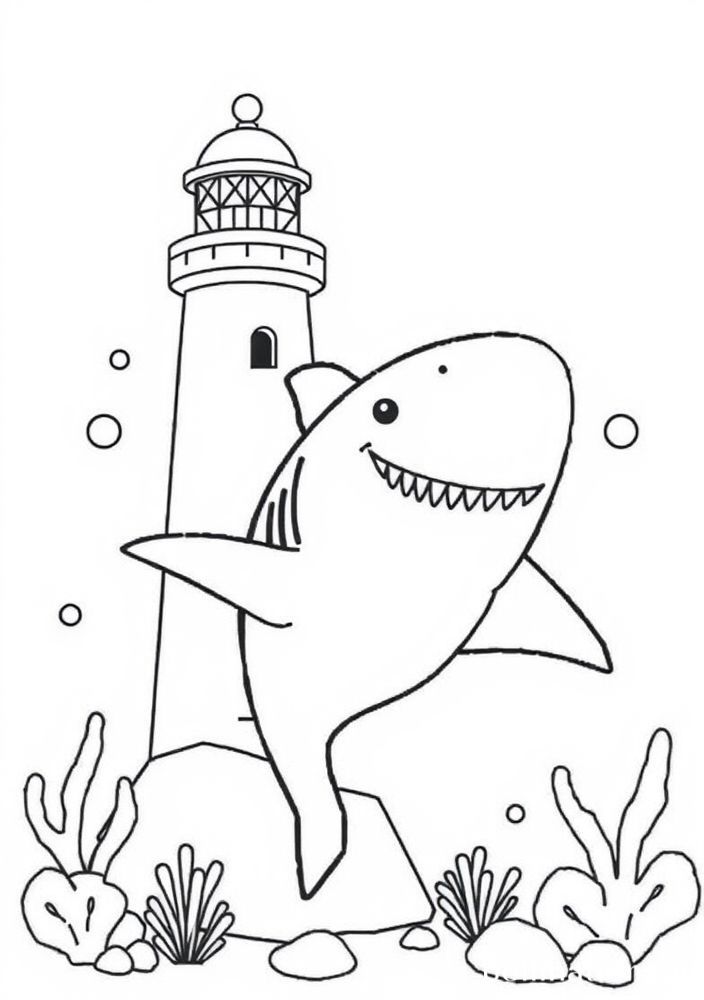 Desenho de Tubarão em um Farolete para colorir