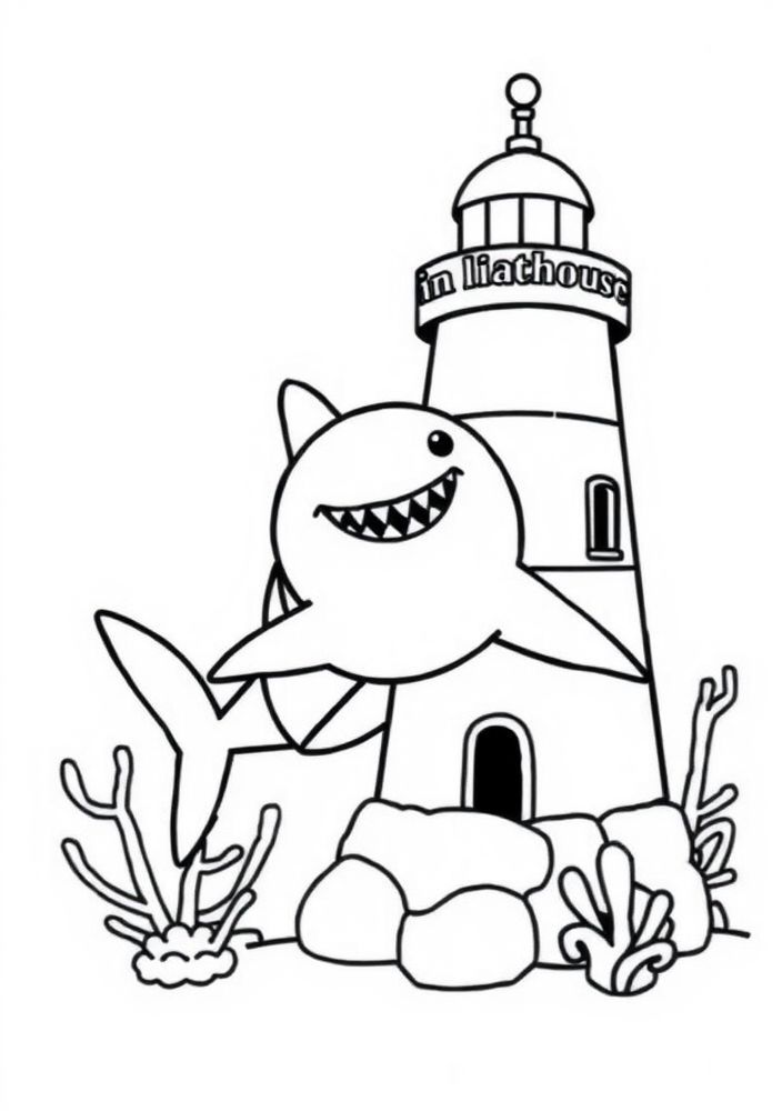 Desenho de Tubarão em um Farolete para colorir