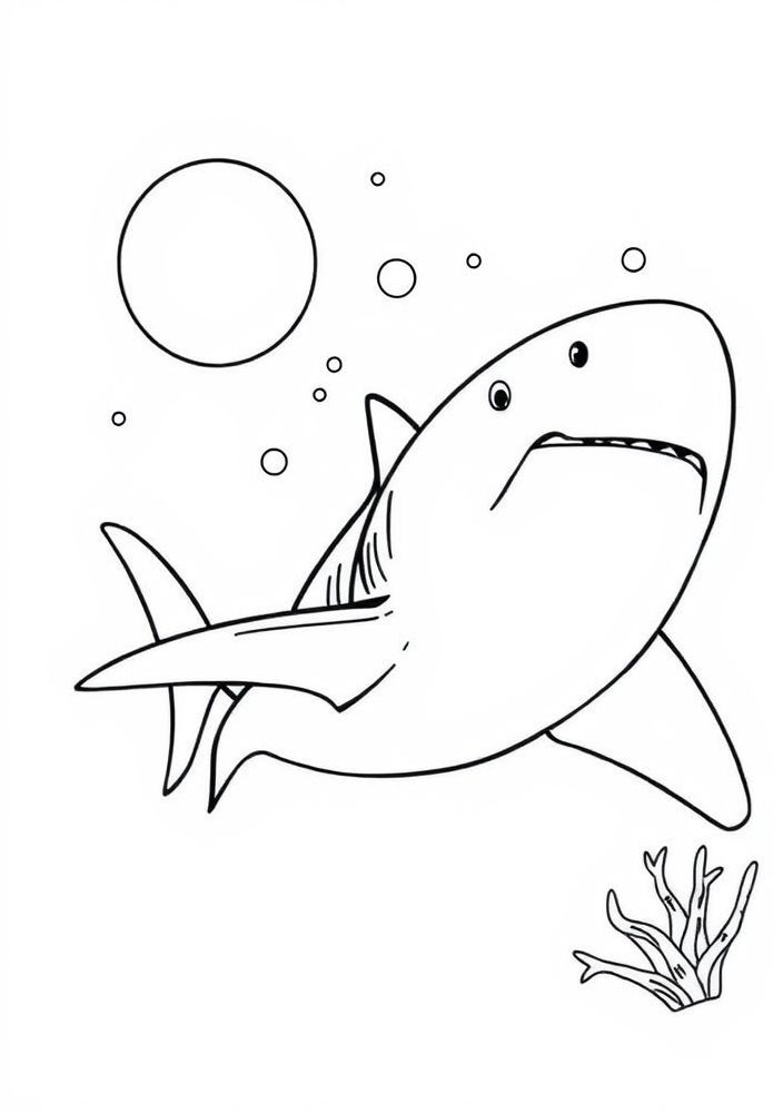 Desenho de Tubarão em um Vista Noturna do Oceano para Colorir