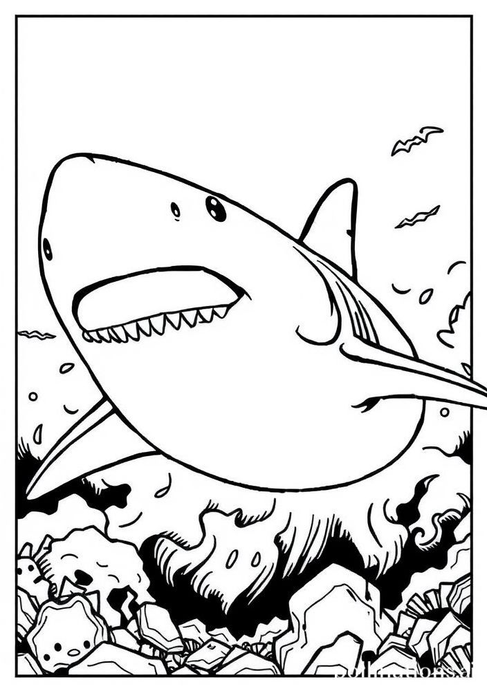 Desenho de Tubarão em uma Tempestade para Colorir