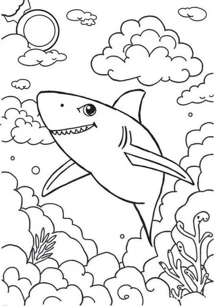 Desenho de Tubarão nas Nuvens para colorir
