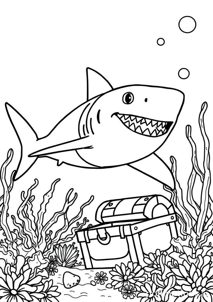 Desenho de Tubarão no Fundo do Mar para colorir