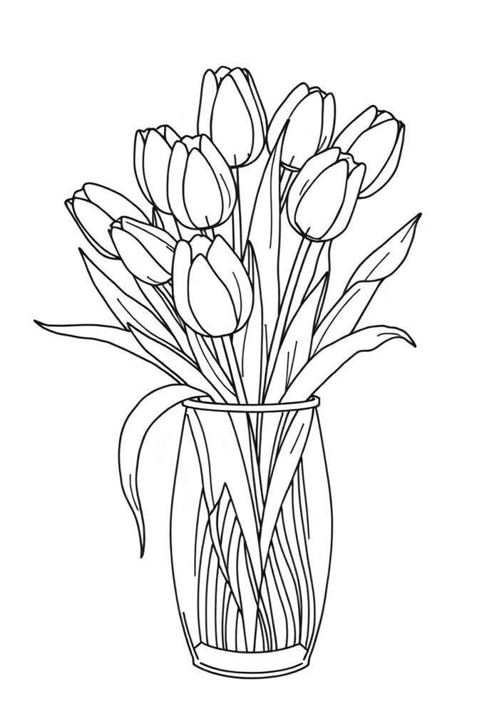 Desenho de Tulipas em um Vaso para Colorir