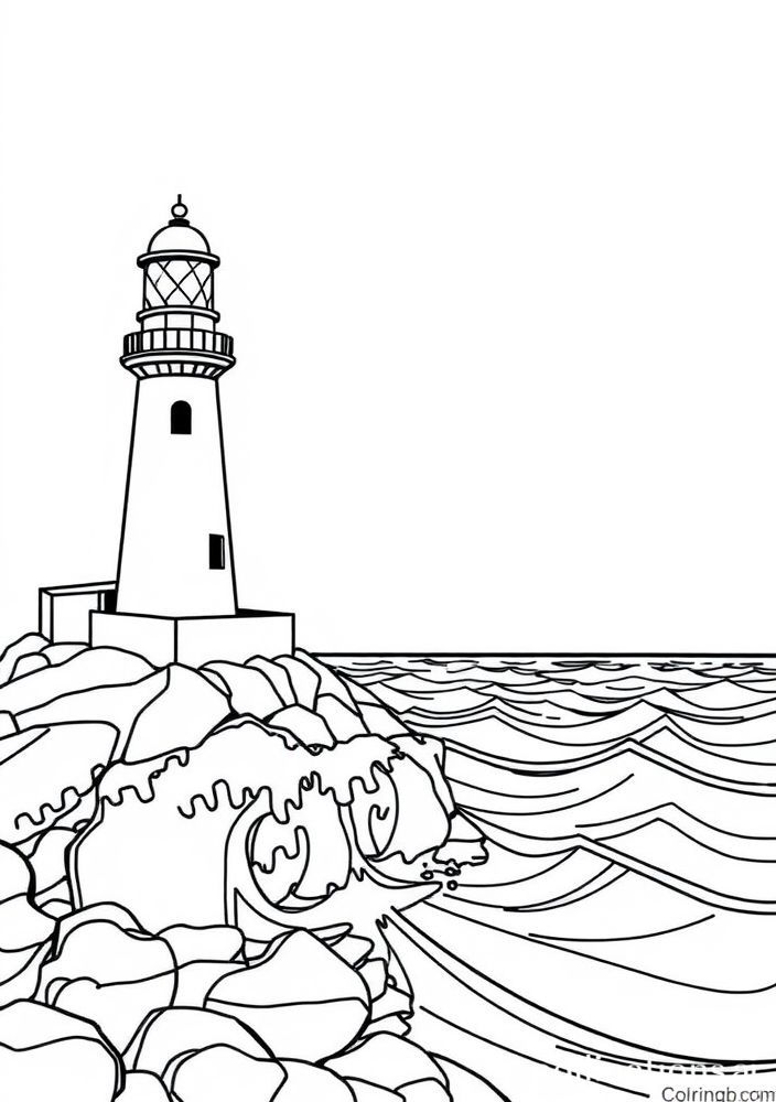 Desenho de Um Farol à Beira-Mar para Colorir