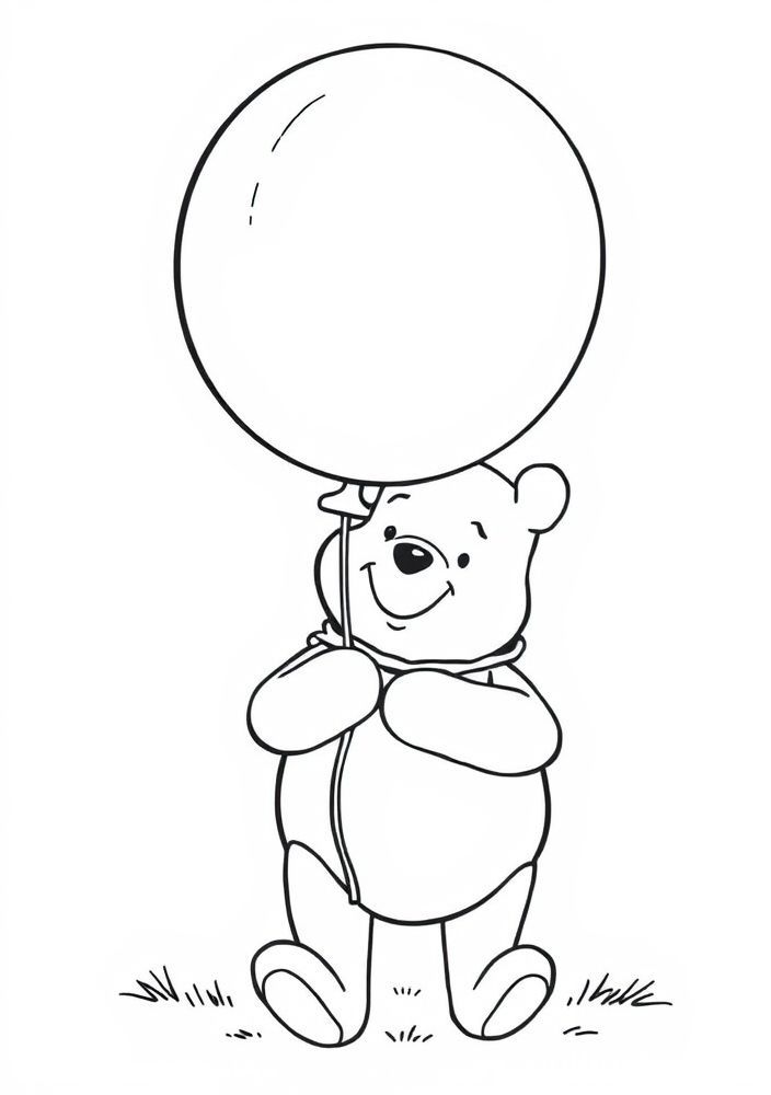 Desenho de Ursinho Pooh com balão para colorir