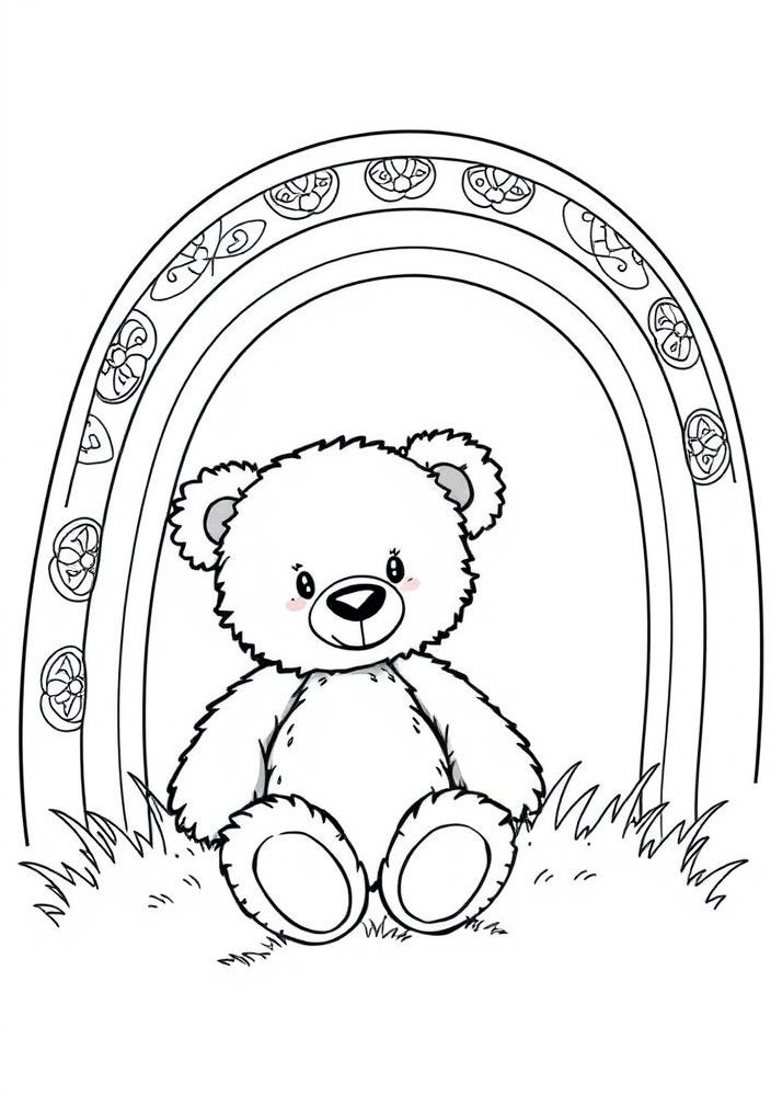 Desenho de Ursinho ao Lado de um Arco-Íris para colorir