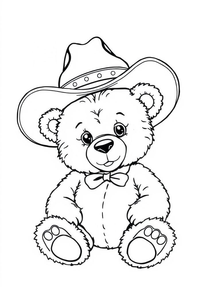 Desenho de Ursinho com Chapéu de Cowboy para colorir