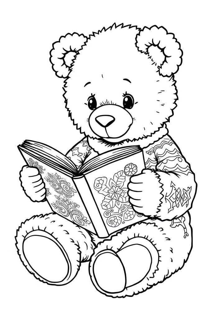 Desenho de Ursinho com um Livro para colorir