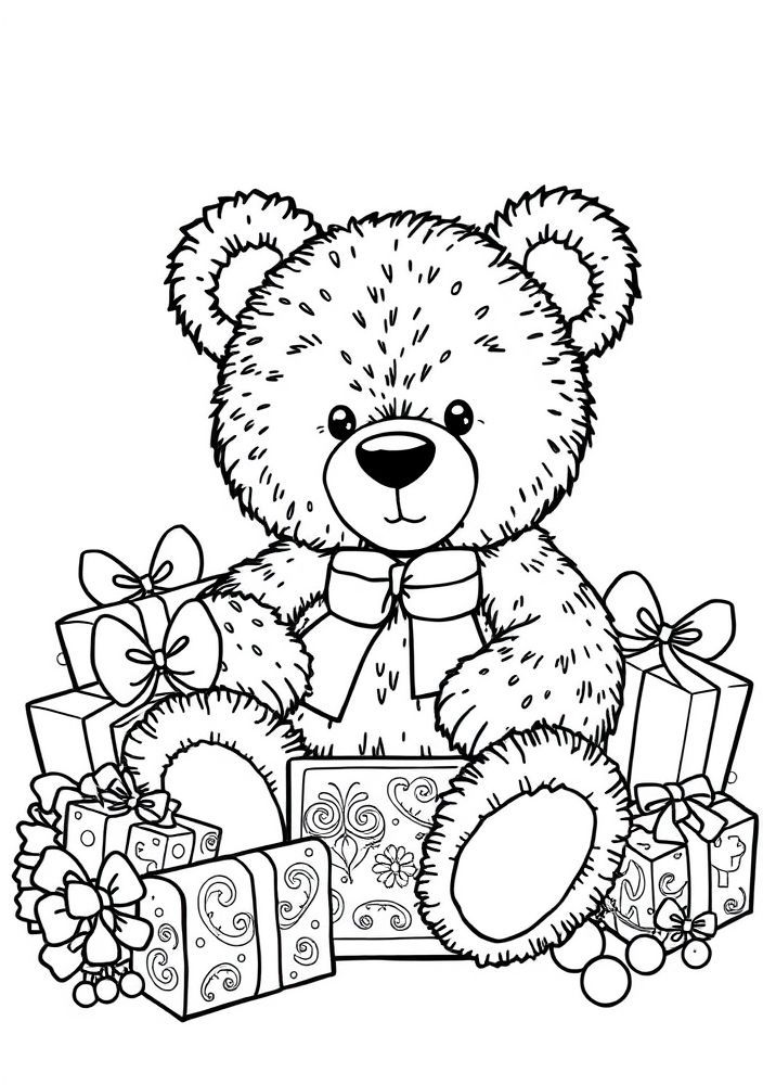 Desenho de Ursinho de Natal para colorir