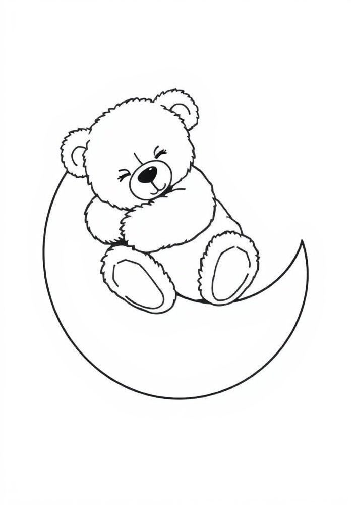 Desenho de Ursinho dormindo na lua para colorir