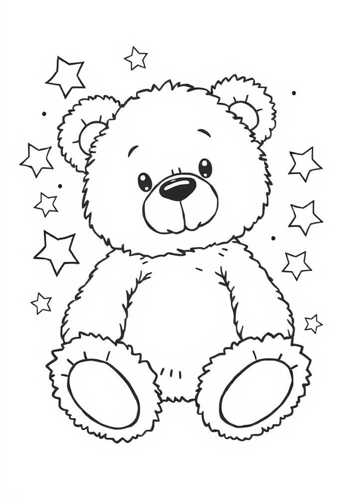 Desenho de Ursinho e Estrelas para colorir