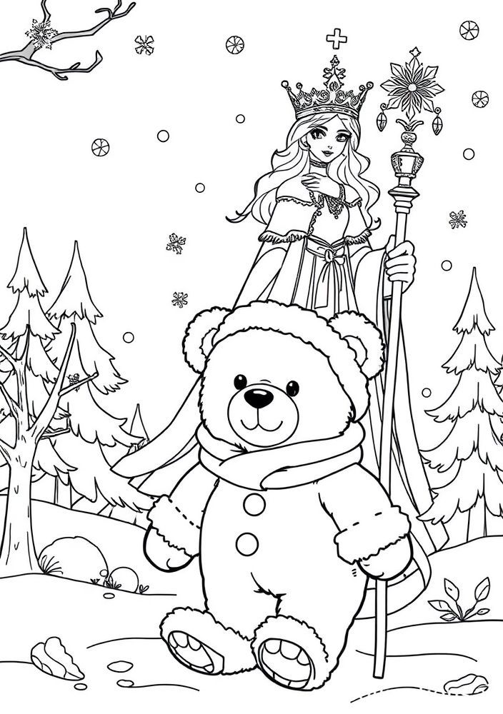 Desenho de Ursinho e a Rainha das Neves para colorir