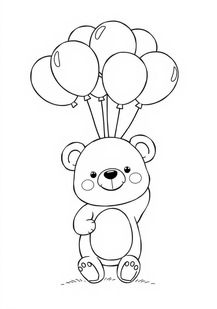 Desenho de Ursinho fofo com balões para colorir