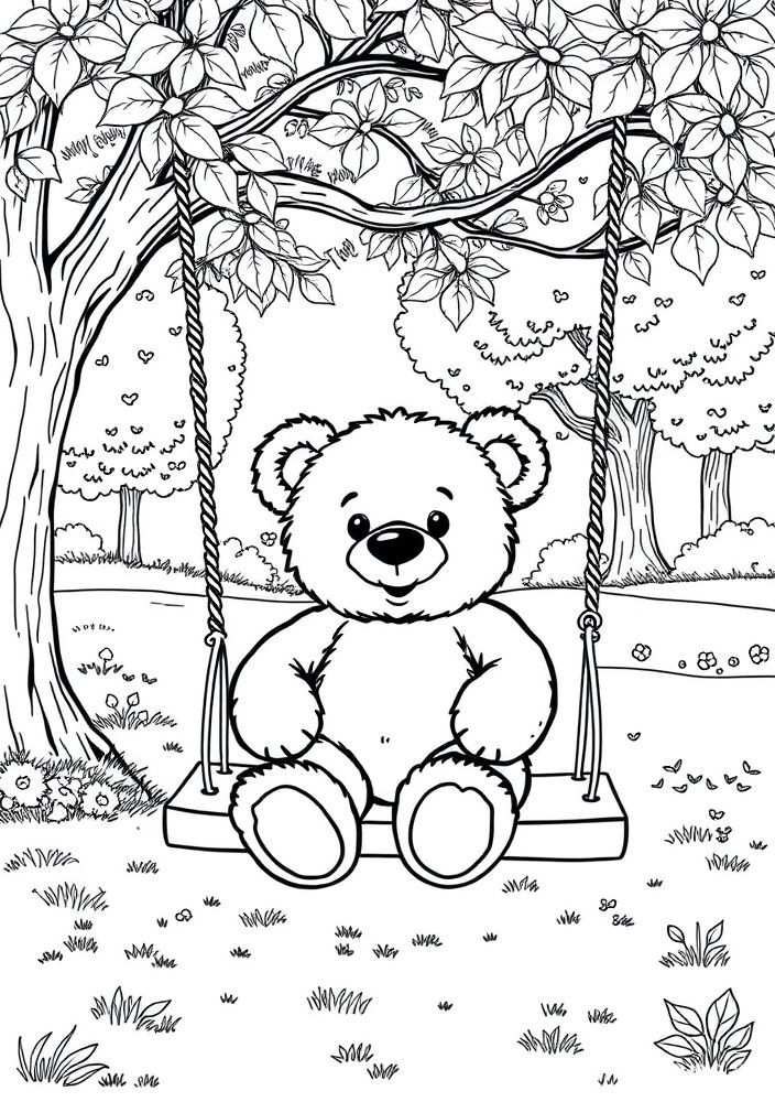 Desenho de Ursinho na Balança do Parque para colorir