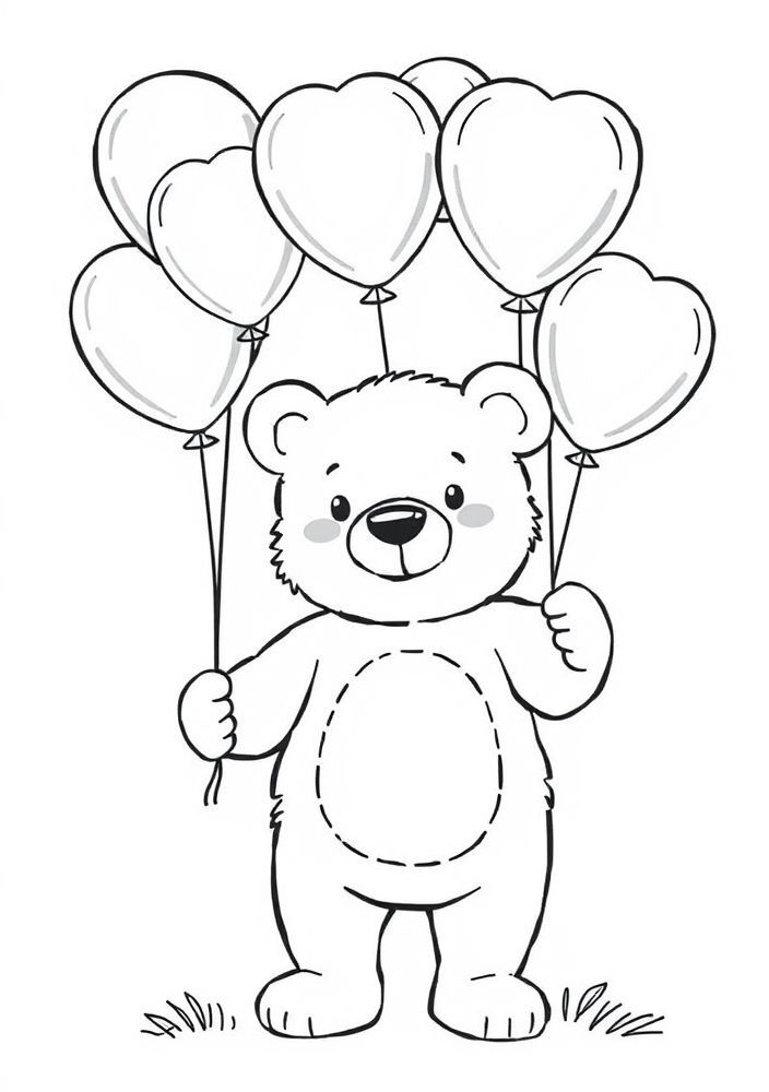 Desenho de Urso com Balões para Colorir