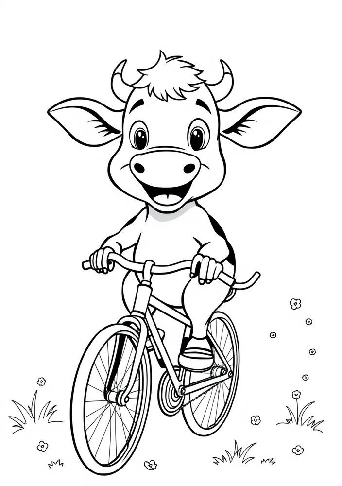 Desenho de Vaca Bicicleta para colorir