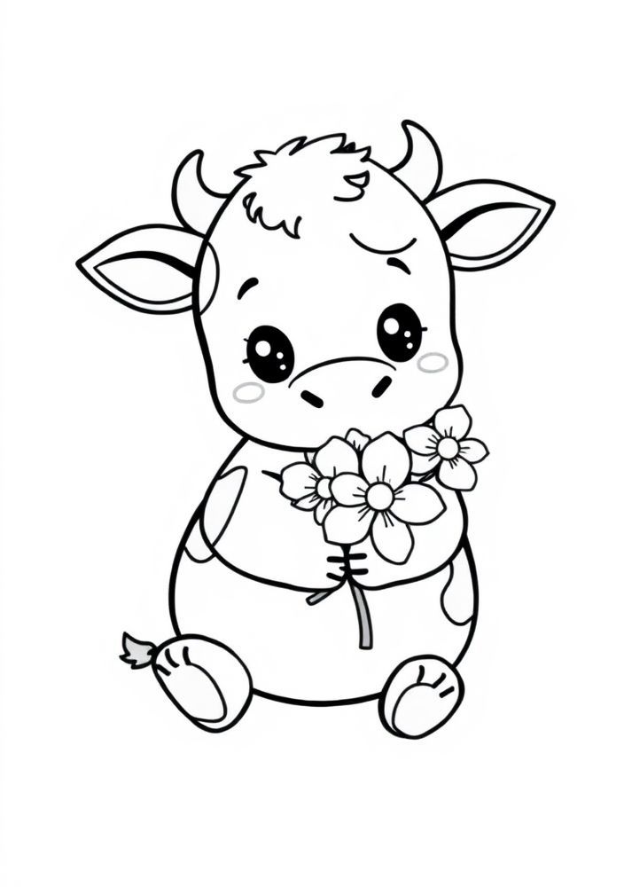 Desenho de Vaca Kawaii para colorir