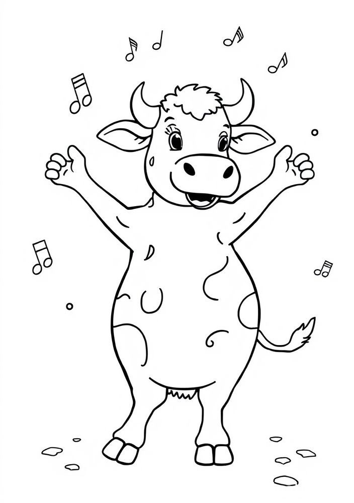 Desenho de Vaca Música e Dança para colorir