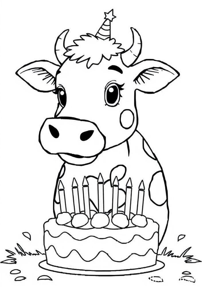 Desenho de Vaca Surpresas de Aniversário para colorir