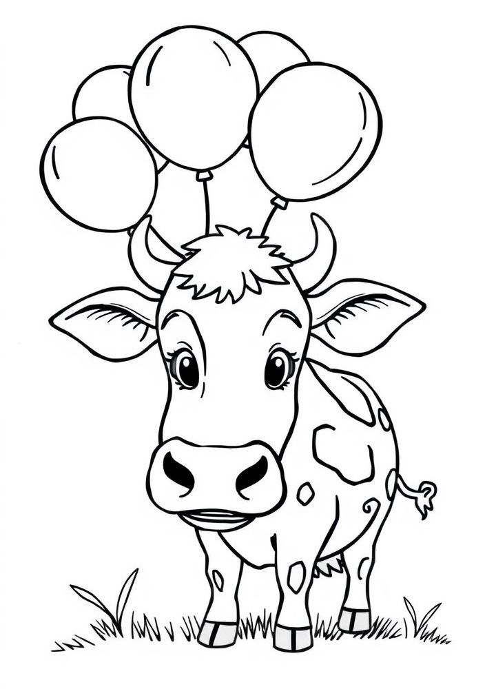 Desenho de Vaca com Balões para colorir