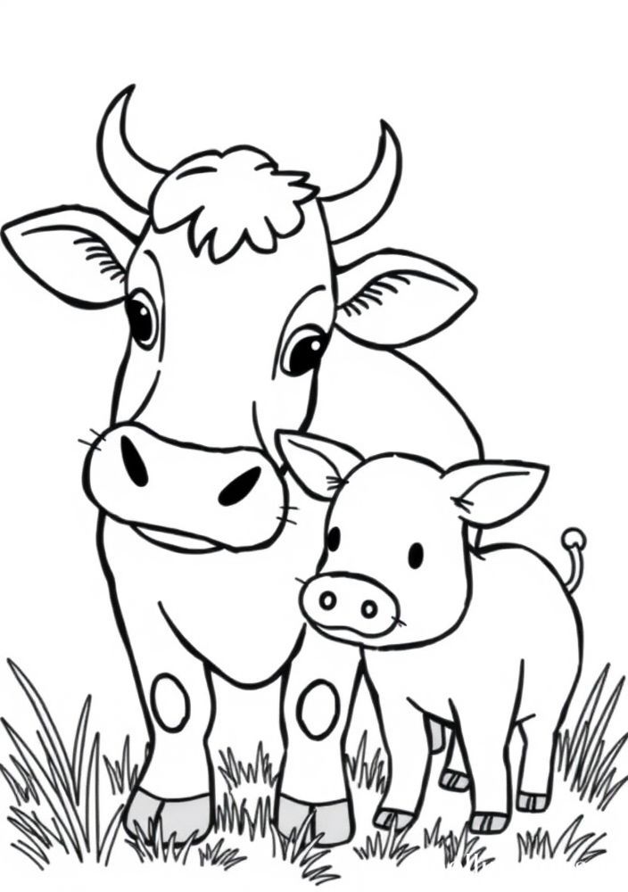 Desenho de Vaca com a Amiga o Porquinho para colorir