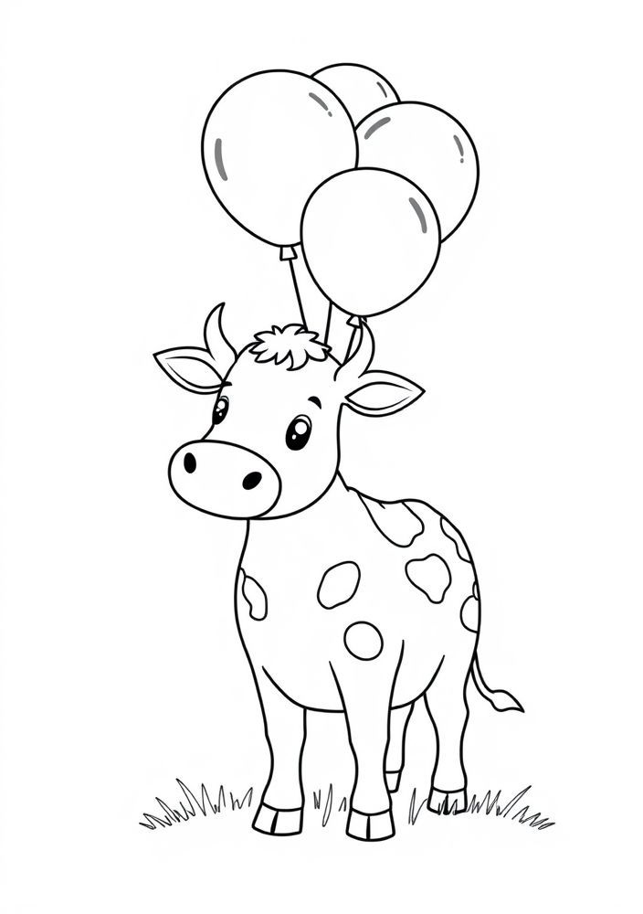 Desenho de Vaca com balões para colorir