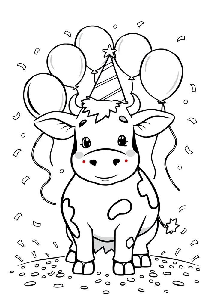 Desenho de Vaca de aniversário para colorir
