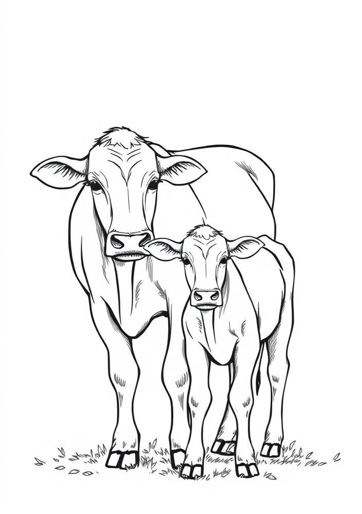 Desenho de Vaca e bezerro para colorir