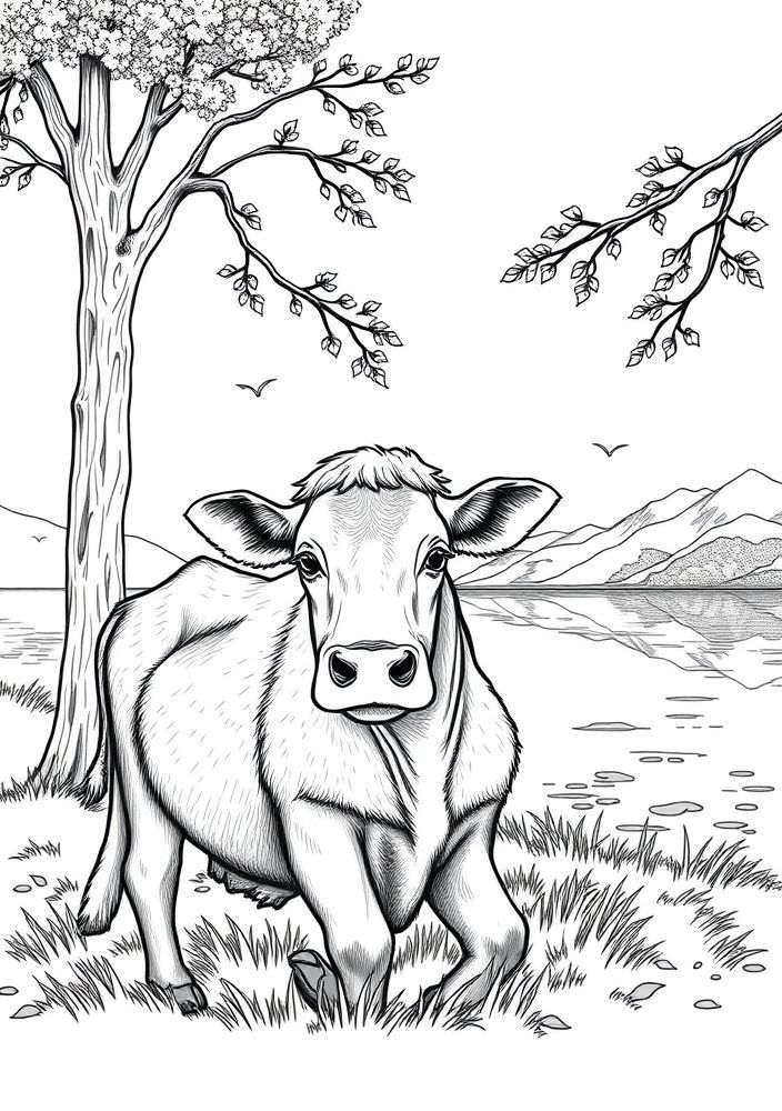Desenho de Vaca em um lago para colorir