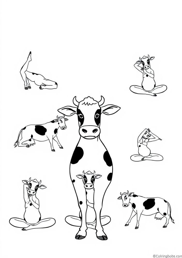 Desenho de Vaca fazendo yoga para colorir
