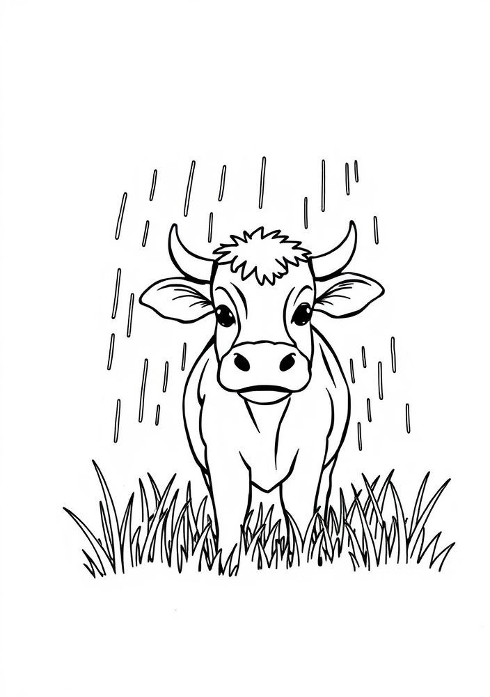 Desenho de Vaca na chuva para colorir