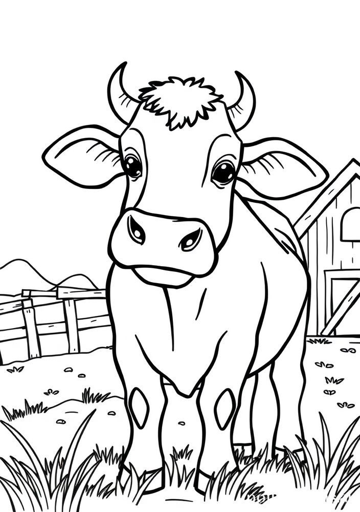 Desenho de Vaca na fazenda para colorir