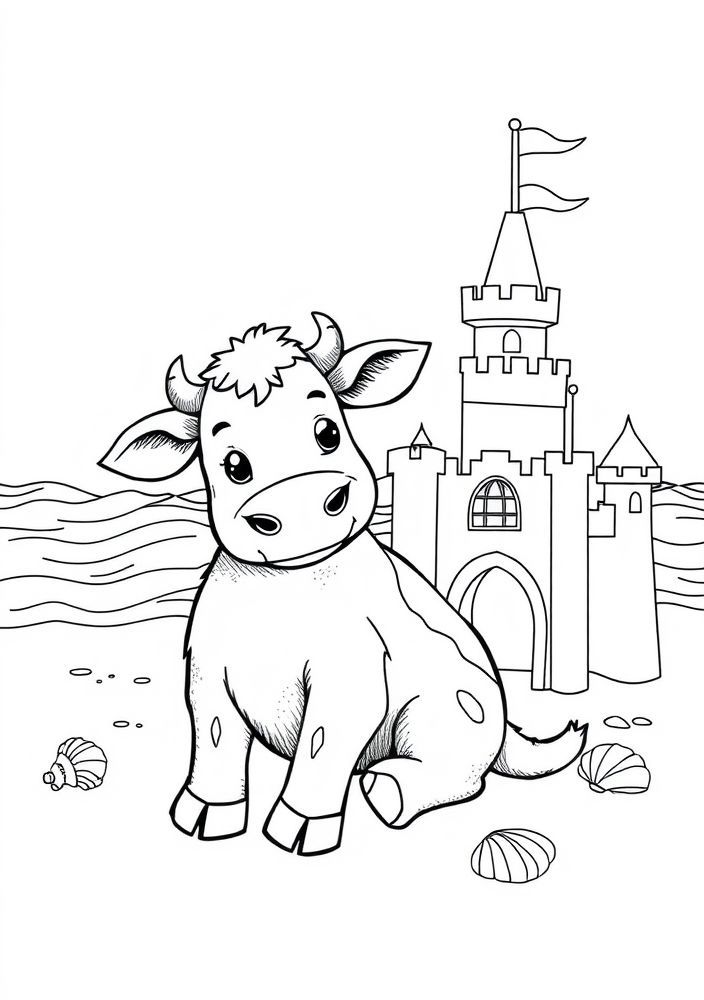 Desenho de Vaca na praia para colorir