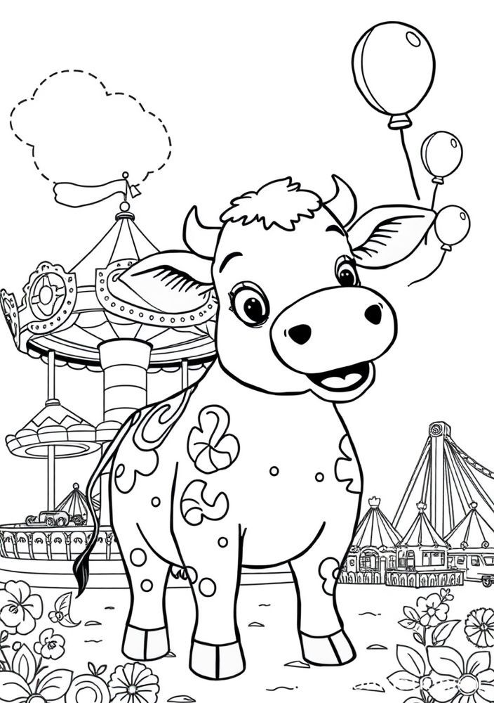 Desenho de Vaca no Parque de Diversões para colorir