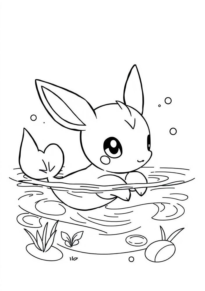 Desenho de Vaporeon em estilo fofo para colorir