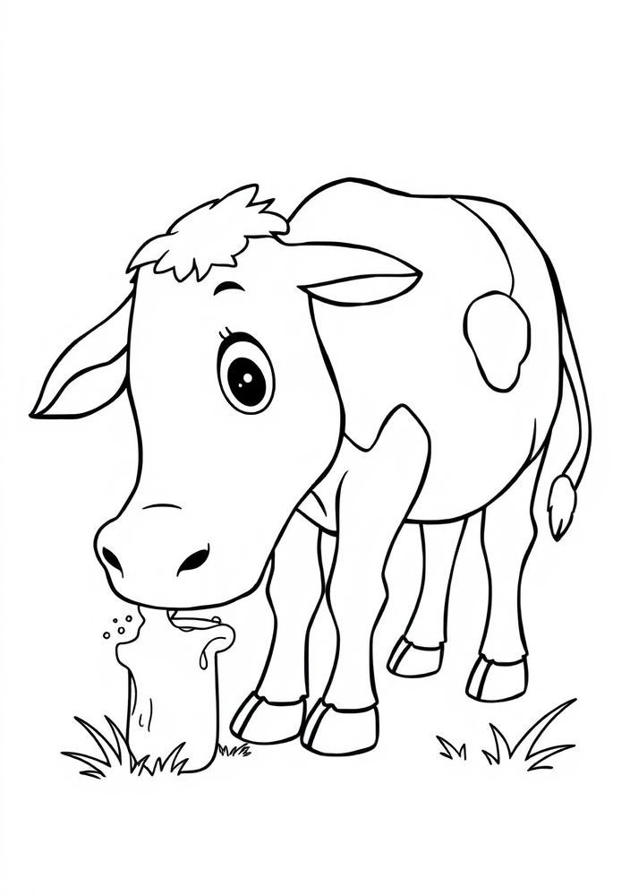 Desenho de Vaquinha Bebendo Leite