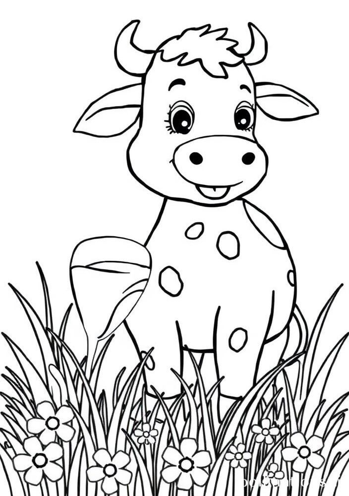 Desenho de Vaquinha Bebendo Leite