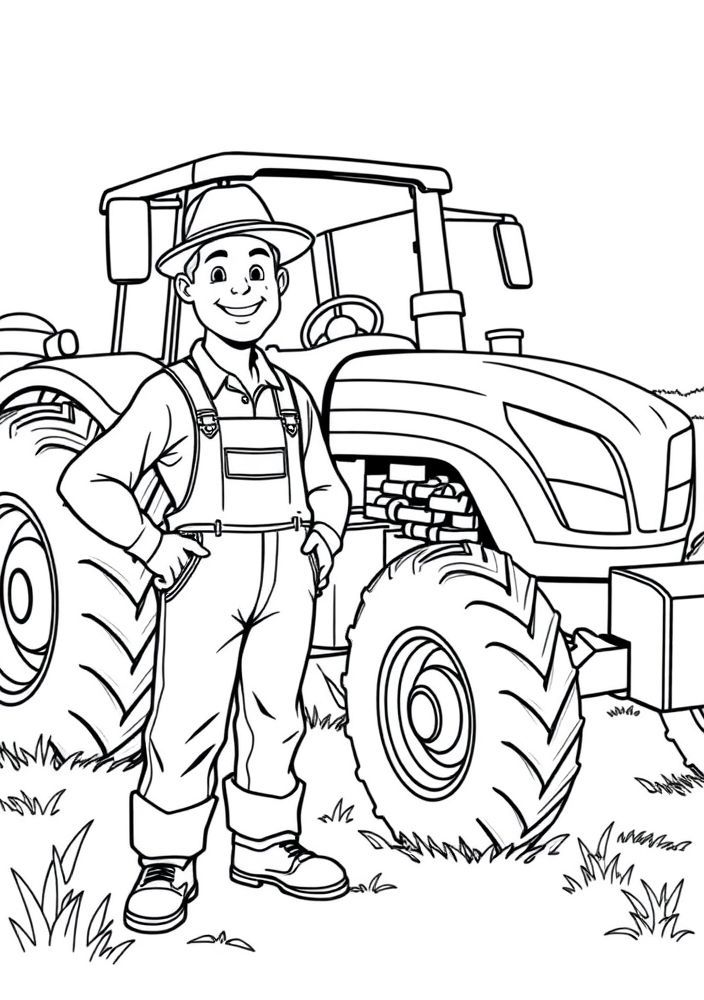 Desenho de Vaquinha Fazendeira com Trator