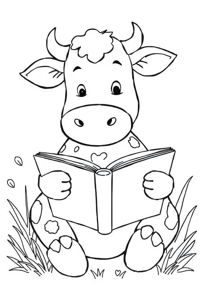Desenho de Vaquinha Lendo um Livro