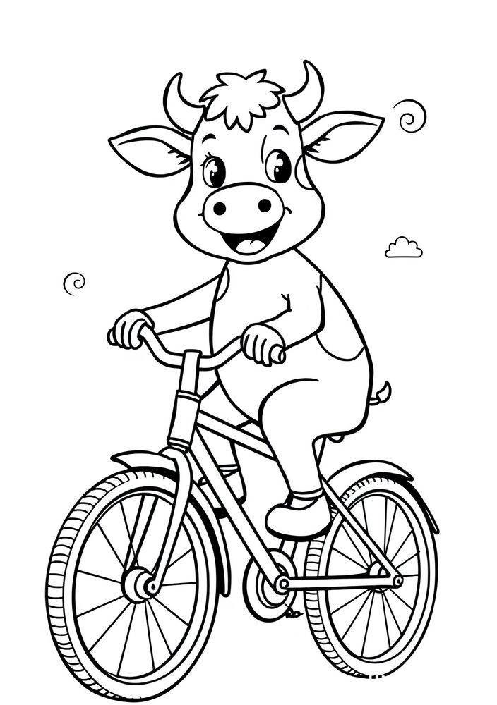 Desenho de Vaquinha Passeando de Bicicleta