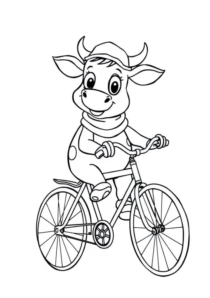 Desenho de Vaquinha Passeando de Bicicleta